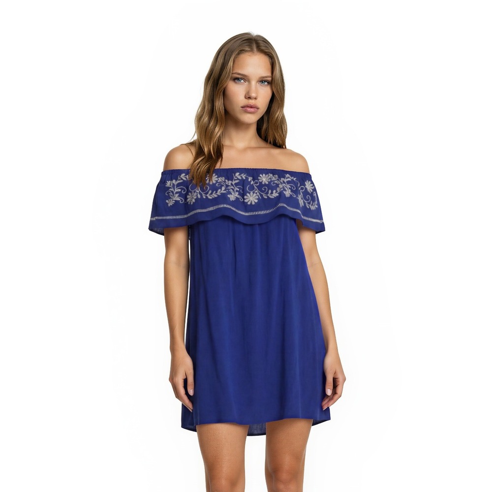 Altard State‎ Dress Women's Size Small Blue Embroidered Off Shoulder Pockets